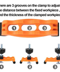 Multi Position T Track Hold Down Clamp Kit showing adjustable grooves and hold down knobs for CNC routers and woodworking.