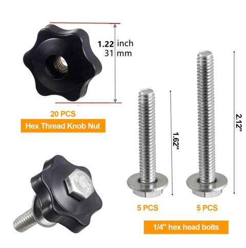 40 Piece T Track Knob Kit With Hex Thread Knob Nuts Bolts And Washers For T Track Accessories And Woodworking Fixtures Fixing To T Tracks