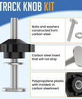 T Track Bolt Knob Kit For Woodworking Jigs And Fixtures 10 Sets 1/4-20 Bolts With Washers And Star Knobs, carbon steel and polypropylene construction detail