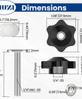 Dimensions of T Track Knob Kit With Star Knobs And One Quarter Inch Bolts And Washers For Woodworking Jigs And Fixtures 10 Sets