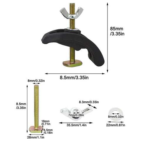 4 Piece Arcuate Press Plate Clamps For T Track Hold Down Fixtures Universal CNC Router And Drill Press Accessories with measurements