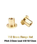 T12 nut 12mm brass trapezoidal screw rod flange nut pitch 2mm lead 8mm shown in close-up for smooth motion and clean installs.