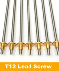 ✝️ Lead screw, 3d printer t12 lead screw, 12mm pitch 2mm length 100mm-1200mm with copper nut, shown in multiple pieces