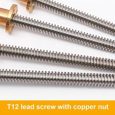 Lead screw, 3d printer t12 lead screw, 12mm pitch 2mm length 100mm-1200mm with copper nut, 1pcs(1200mm)