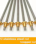 T12 lead screw, 3d printer t12 lead screw, 12mm pitch 2mm length 100mm-1200mm with copper nut, 1pcs(1200mm) shown in a row