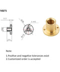 Diagram and image of brass nut for ✝️ T5 5mm lead screw 400mm/15.75" 3D printer machine Z axis with installation notes.