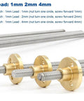 ✝️ T5 lead screw 3d printer, thread 5mm lead 1/2/4mm 150/200/300/500/550/600/800/1000mm stainless steel trapezoidal rod with brass nut, 1pcs