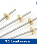 ✝️ T5 lead screw 3d printer, thread 5mm lead 1/2/4mm, stainless steel trapezoidal rod with brass nut, 045896, side view
