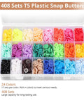 All In One Snap Fastener Starter Kit For Sewing And DIY Crafts With 408 Sets In 24 Color Options in plastic storage box