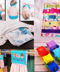 400 Snap Button Sets With Snap Pliers T5 Plastic Snaps No Sew Fasteners shown on diapers, colorful storage, and crafts.
