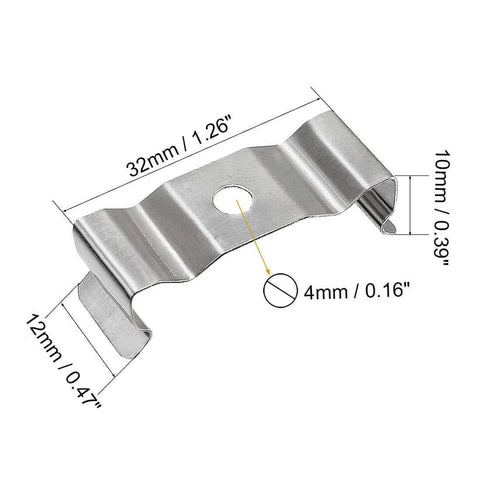 T8 Clips Bracket Hanger for Integrated Tube Light Fixture, Nickel-Plated Manganese Steel, Pack of 35, dimensions shown