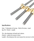Close-up of three 5mm diameter lead screws with brass nuts for 3D printer Z axis, stainless steel, 300mm length, high precision alignment.
