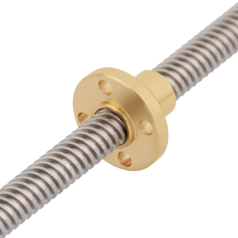 Close-up of brass nut on t8 lead screw from 16pcs/pack t8 lead screw kit for 3D printer and DIY CNC machine.