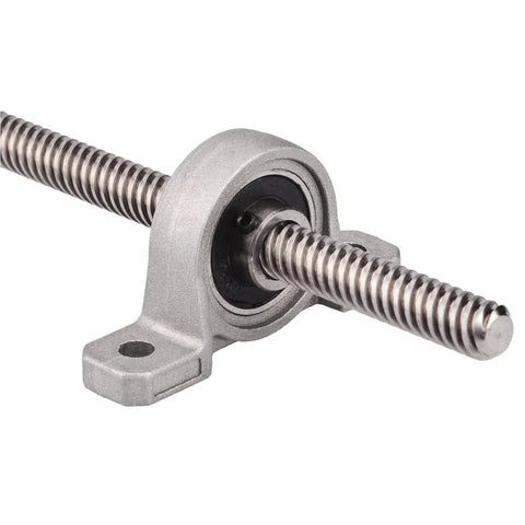 Close-up of 300mm T8 Lead Screw Nut Set With 8mm Diameter Lead Screw and KP08 Pillow Bearing Block for smooth linear motion.