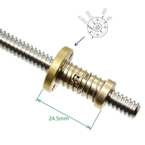 ✝️ T8 tr8x2 anti backlash spring loaded nut elimination gap for acme threaded t8x2 lead screw, brass nut, 2mm pitch, 1-pack