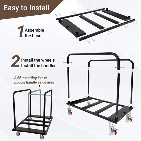 Assembly instructions for Heavy Duty Folding Table Cart For Moving Tables, 1800 Lb Capacity, Adjustable Drywall Dolly With 5 Inch PU Swivel Wheels, Carries Up To 10 Tables, Ideal For Parties, Hotels, Factories, Warehouses, Eastrexon