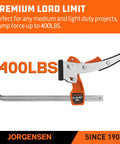 Track saw ratcheting table clamp with 400 lb force, ideal for precise woodworking and DIY projects, featuring easy grip and release.