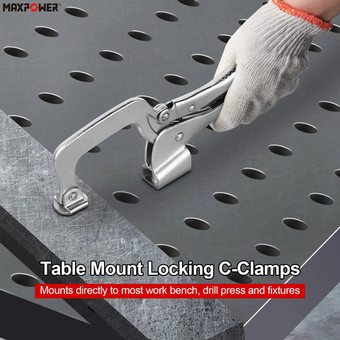 11 Inch Bench Clamp Set For Welding Tables With Inserta Pliers And Table Mount Locking C Clamps Pack Of 2 on metal table