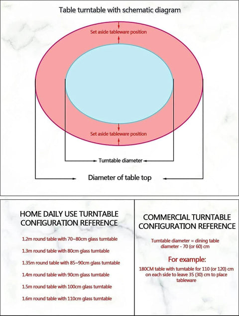 Schematic diagram showing diameter measurements for an 18.9 inch tempered glass lazy susan rotating serving tray.