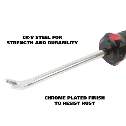 Close-up of Heavy Duty Tack Lifter For Carpet Tacks And Small Nails With Chrome Vanadium Steel Shank And Rust Plating.