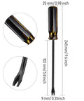 Three Pack Tack Lifter Set With 3 Mm U Tip CRV Steel For Easy Staple Removal And Nail Pulling Furniture Upholstery Rivet Removal Tool For Carpentry And DIY Projects In Durable Yellow And Black Finish with detailed dimensions.