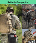 256 In 1 Survival First Aid Kit With MOLLE Pouch in military use, attached to backpack, and as part of an emergency setup