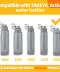 Compatible water bottles showing sizes for Leak Proof Lid Gasket Replacement Kit For Actives Water Bottles 24 Oz Rubber Seal Ring.