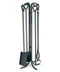 18001 Tall 5 Pc Lodge Heavy Duty Fireplace Set in Matte Black Finish with stand and tools displayed