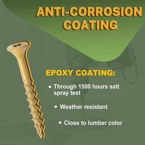 Deck Screws 2 Inch, Wood Screws #8 x 2, 300 PCS, Rust Resistant, Exterior Epoxy Coated, Outdoor Decking Screws, Tan, close view