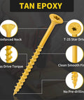 Wood Screws 3 Inch, Deck Screws #10 x 3, Epoxy Coated, T25 Star Bit, rust resistant, close-up view with features labeled