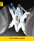 Heavy Duty Tandem Axle RV Wheel Chocks And Tire Stabilizers 2 Pack Keeps Campers Trailers Secure Fits Tires From 2 To 17 Inches Stromberg Carlson installed between two RV wheels
