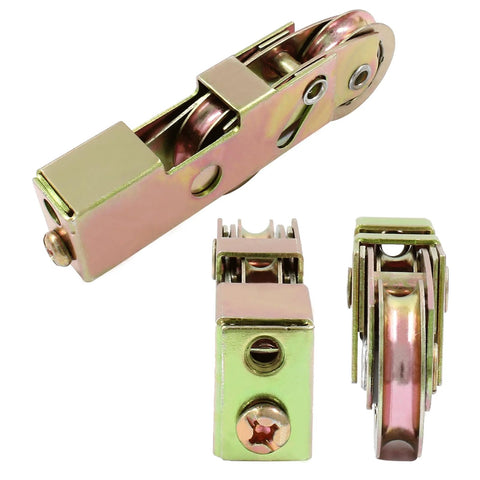 4 Pack Sliding Patio Door Tandem Roller Assembly Replacement For Sliding Glass Doors And Screen Doors With 1-1/4 Inch Steel Ball Bearing Wheels And Heavy Duty Dual Iron Bearings For Smooth Quiet Operation, shown from different angles.