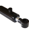 Close-up of Double Acting Hydraulic Cylinder For Tang Style Universal Systems Magister Hydraulics 2 Inch Bore 16 Inch Stroke Welded Construction
