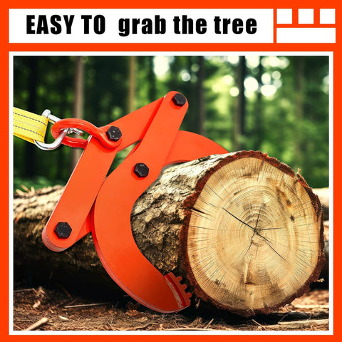 Heavy Duty Truck Pallet Puller Clamp Kit With 2 Ton 4409 Lbs Capacity, Scissor Grabber Style Hook in use with tree log