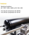 Tank Mount Air Pressure Switch for 120 to 150 PSI with 1/4 NPT threads, DC 12/24V, up to 20A, compressor setup side view