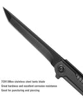 Close-up of EDC Pocket Knife With 7CR13Mov Steel Tanto Blade Slim Survival Knife With Clip And Liner Lock Window Breaker For Outdoor Use
