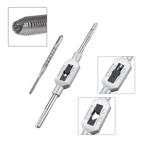 Adjustable Tap Wrench And 2-56 UNC Machine Taps Kit Includes M1 M12 Tap Wrench Handle Pro Grade High Speed Steel Taps 3Pc Set