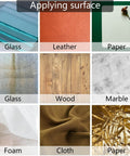 Heavy Duty No Fuss Double Sided Foam Tape Kit With Waterproof Adhesive Mounting Tape applied to various surfaces like glass, leather, paper, wood, marble, foam, and cloth.