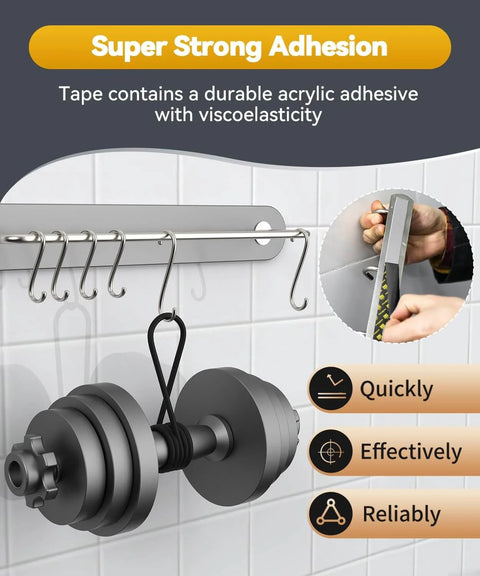 Heavy Duty Double Sided Tape Heat Resistant And Waterproof For Indoor Outdoor Use Automotive Mounting Foam Tape Removable No Residue With Mega Strong Adhesion 1 Inch By 20 Feet supporting weights on a wall hook.