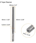 1 To 50 Taper Reamer With 5mm Small Diameter And 6.2mm Large Diameter High Speed Steel Slope Pin Reamer For CNC Metalworking Straight Flute Tool Shop Ready 60mm Flute Length 4mm Square Shank 85mm Overall Length Six Flutes Harfington, front view showing dimensions.