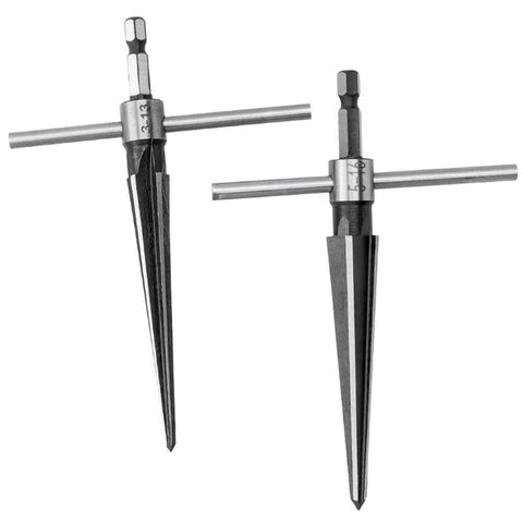 Two Piece T Handle Taper Reamer Set For Bridge Pin Holes Pro Grade With Six Fluted Chamfer Reamers For Woodworking One Eighth To One Half Inch And Three Sixteenth To Five Eighth Inch Eyech