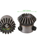 Tapered Bevel Gear Wheels 6mm 1 Modulus 20T Set For Hardware, steel construction, 6mm bore, 20 teeth, front and side view
