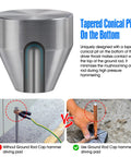 Ground Rod Cap Driver Pad Hammer For One Half Inch Five Eighth Inch And Three Quarter Inch Grounding Rods showing tapered conical pit.