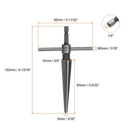 Two Piece Tapered Hand Reamer Set For Guitar Bridge Pin Holes And More Great For Wood Metal Plastic By Harfington One Eighth To One Half Inch And Three Sixteenths To Five Eighths Inch Chamfer Reamers With T Handle Hex Shank Six Flutes 45 Steel