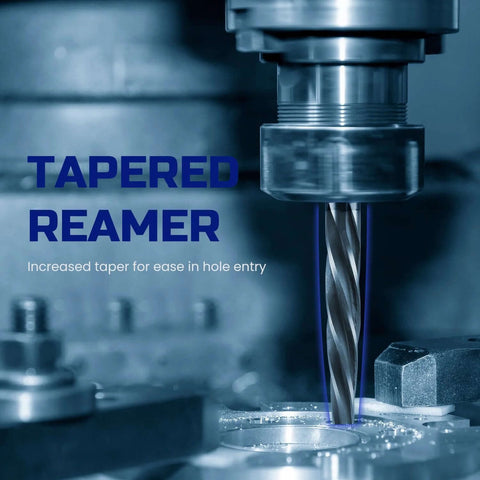 Rugged M2 HSS Reamer Drill Bit Set For Metal, 5-Piece, 3/8 Inch To 3/4 Inch, Pro Grade Tapered Chucking Reamers in use on metal