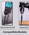 Tapered Reamer Set With T Handle For Guitar Making And Woodworking, 3-13mm and 5-16mm in use with electric and impact drills.