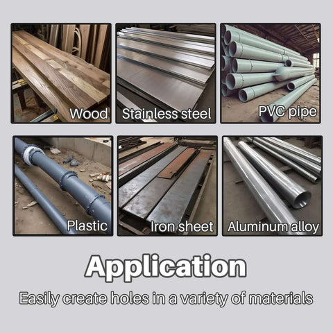 Different materials including wood, stainless steel, PVC pipe, plastic, iron sheet, and aluminum alloy for reaming applications.