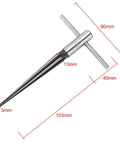 2 Pack Tapered Reamer T Handle 6 Fluted Chamfer Bridge Pin Hole Handheld Reamer Set for Quick Deburring, showing size measurements.