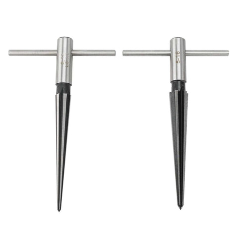 2 Pack Tapered Reamer T Handle 6 Fluted Chamfer Bridge Pin Hole Handheld Reamer Set for Quick Deburring in metal wood plastic