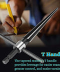 Pro Grade Tapered Reamer Set With T Handle One Eighth To One Half Inch And Three Sixteenths To Five Eighths Inch Sizes Six Fluted Chamfer Deburring Reamers